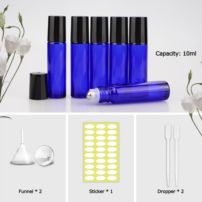 Sungwoo 12 Pack Essential Oil Bottles  10ml Blue Glass Bottles with Stainless Steel Roller Balls and Caps for Travel  Perfume and Lip Gloss - Image 4